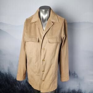 BCBGMaxazria Faux Suede Tan Button Up Shirt | Men's Small